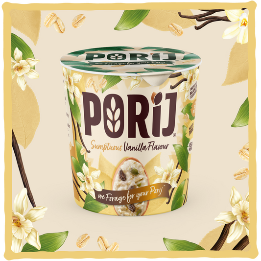 PORiJ | Instant Porridge Pots pack of 8 x 60g | Sumptuous Vanilla Flavour | Ready to Eat in Minutes