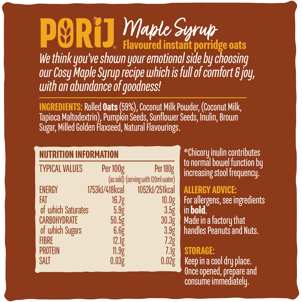 PORiJ | Instant Porridge Pots pack of 8 x 60g | Maple Syrup Flavour | Ready to Eat in Minutes