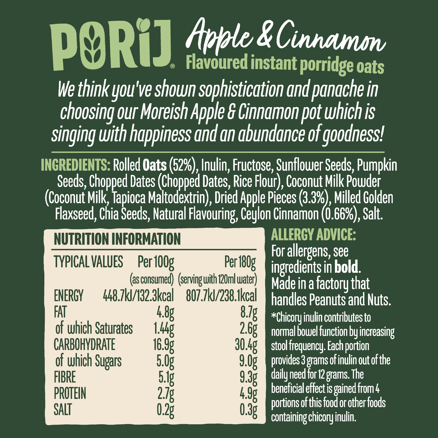 PORiJ | Instant Porridge Pots | Apple & Cinnamon Flavour | Wholesale