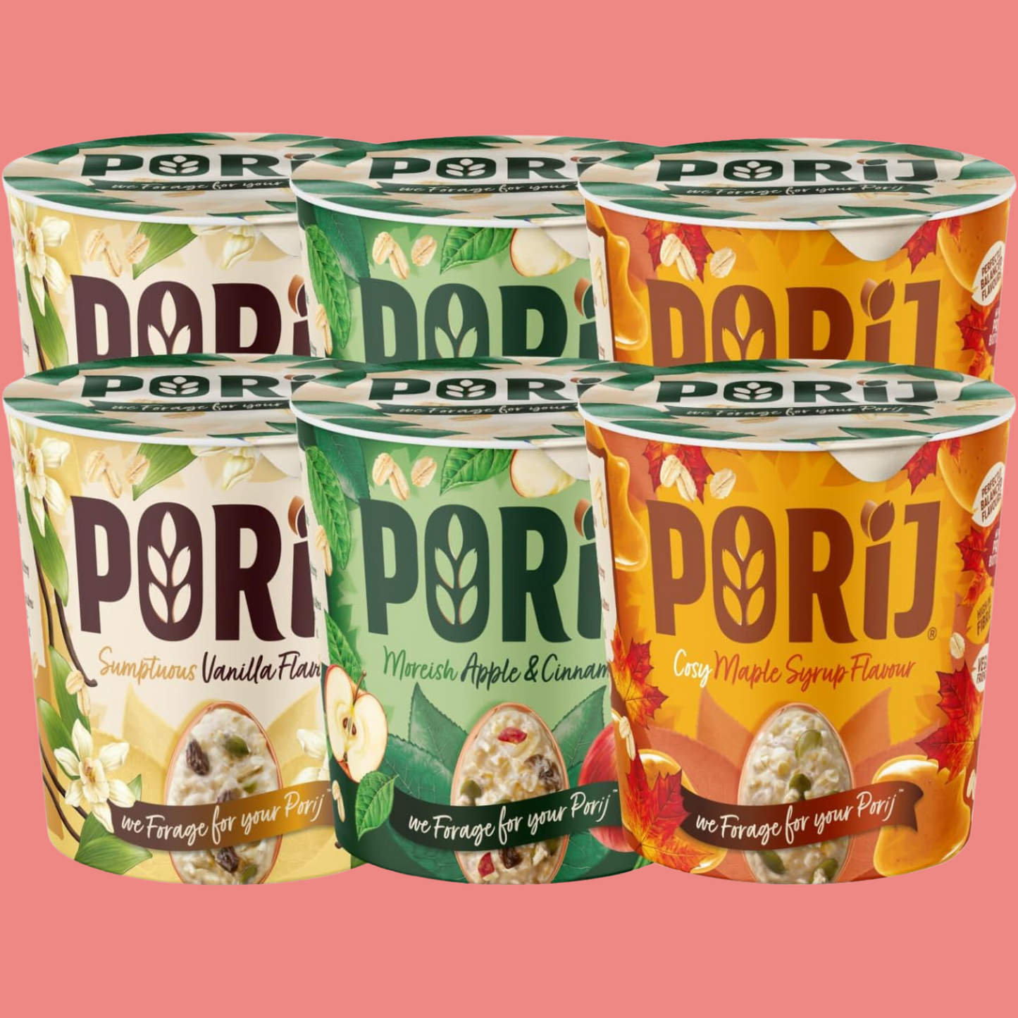 PORiJ | Instant Porridge Pots | Mixed pack of 6 x 60g | Ready to Eat in Minutes