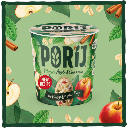 PORiJ | Instant Porridge Pots pack of 8 x 60g | Moreish Apple & Cinnamon | Ready to Eat in Minutes