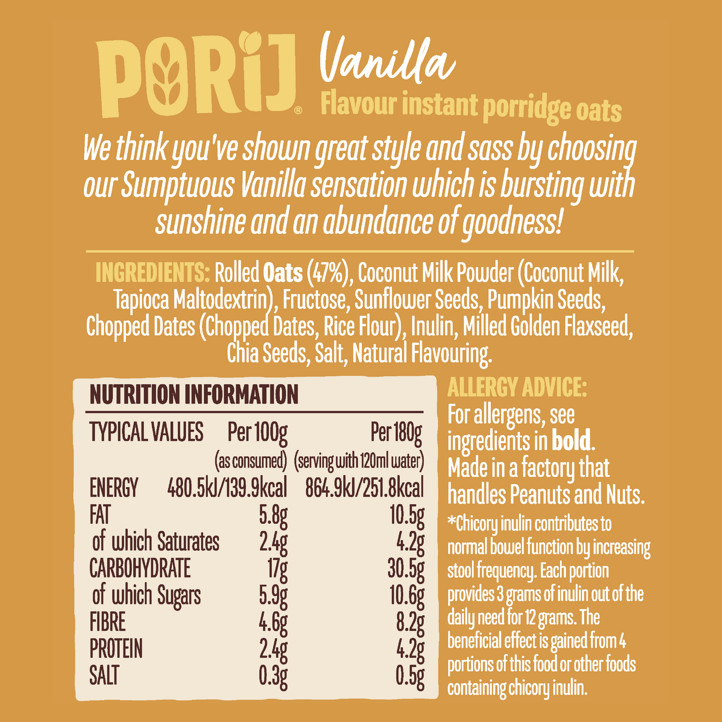 PORiJ | Instant Porridge Pots pack of 8 x 60g | Sumptuous Vanilla Flavour | Ready to Eat in Minutes