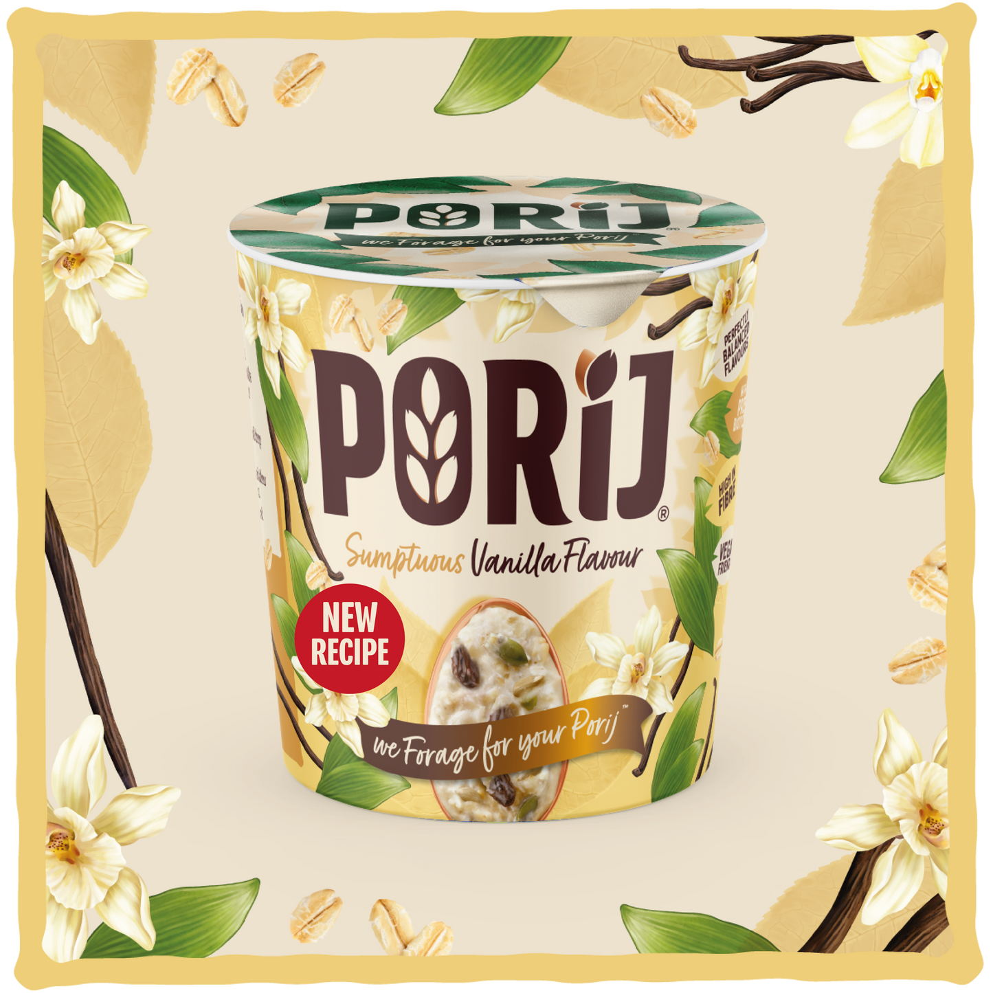PORiJ | Instant Porridge Pots pack of 8 x 60g | Sumptuous Vanilla Flavour | Ready to Eat in Minutes